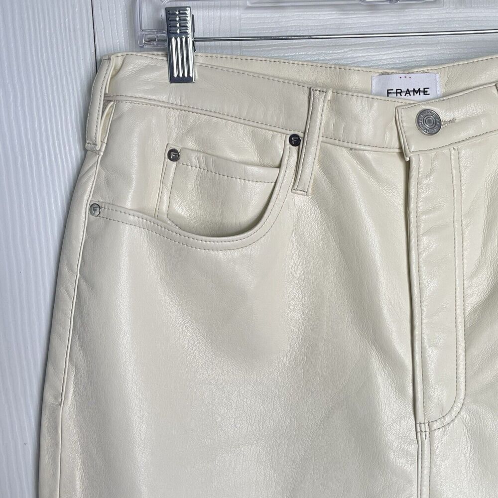 FRAME Womens Pants Size 32 Ivory Bone Faux Leather Straight Jean New - Picture 9 of 16